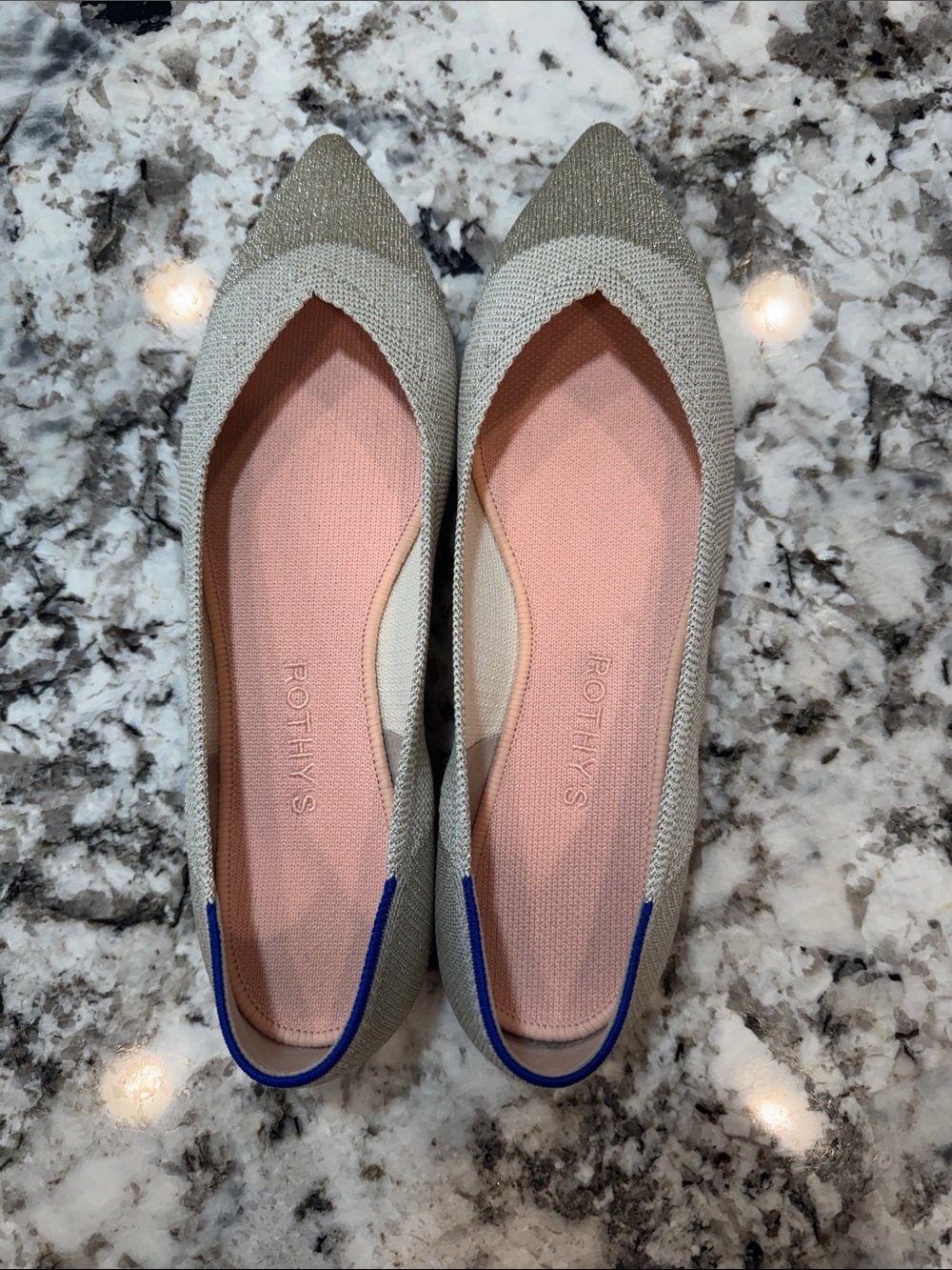 Rothy's Pointed Toe Knit Flats in Diamond Metallic